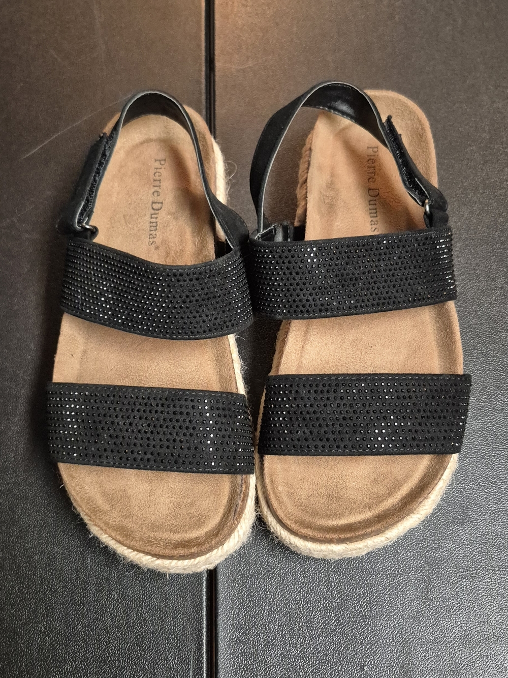 Pierre Dumas Women's Size 8 Black Rhinestone Espadrille Platform Sandals Bling